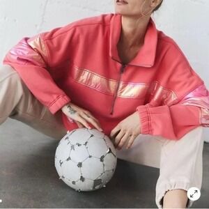 Free People FP Movement Away We Go Half Zip Hibiscus NWT M Oversized, Iridescent